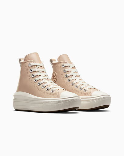 Light Brown Converse Chuck Taylor All Star Move Leather Kids' Sneakers UK | C-83651029