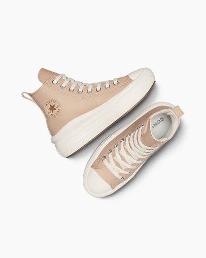 Light Brown Converse Chuck Taylor All Star Move Leather Kids' Sneakers UK | C-83651029