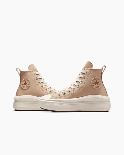 Light Brown Converse Chuck Taylor All Star Move Leather Kids' Sneakers UK | C-83651029