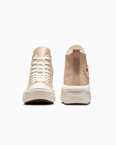 Light Brown Converse Chuck Taylor All Star Move Leather Kids' Sneakers UK | C-83651029