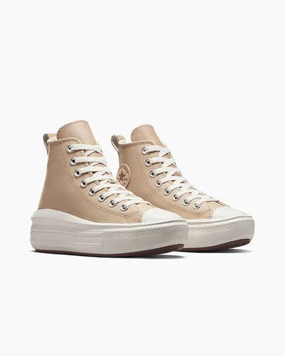 Light Brown Converse Chuck Taylor All Star Move Leather Kids' Sneakers UK | C-50678199