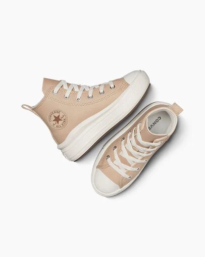 Light Brown Converse Chuck Taylor All Star Move Leather Kids' Sneakers UK | C-50678199