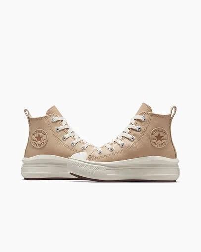 Light Brown Converse Chuck Taylor All Star Move Leather Kids' Sneakers UK | C-50678199