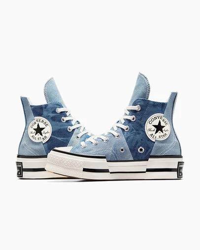 Navy / Black Converse Chuck 70 Plus Distressed Denim Men Sneakers UK | C-90152479