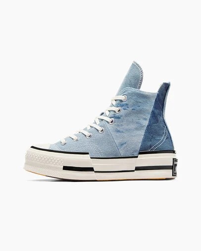 Navy / Black Converse Chuck 70 Plus Distressed Denim Men Sneakers UK | C-54983609