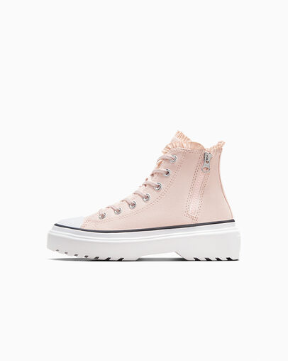 Pink / White Converse Chuck Taylor All Star Lugged Lift Ruffles Kids' Sneakers UK | C-09861729