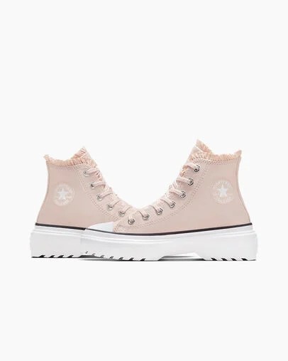 Pink / White Converse Chuck Taylor All Star Lugged Lift Ruffles Kids' Sneakers UK | C-09861729