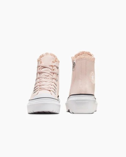 Pink / White Converse Chuck Taylor All Star Lugged Lift Ruffles Kids' Sneakers UK | C-09861729