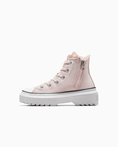 Pink / White Converse Chuck Taylor All Star Lugged Lift Ruffles Kids' Sneakers UK | C-13967489