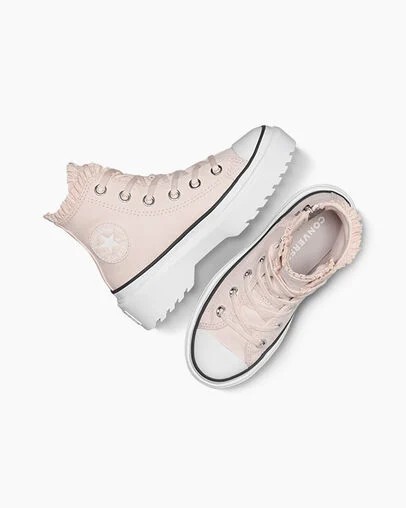 Pink / White Converse Chuck Taylor All Star Lugged Lift Ruffles Kids' Sneakers UK | C-13967489