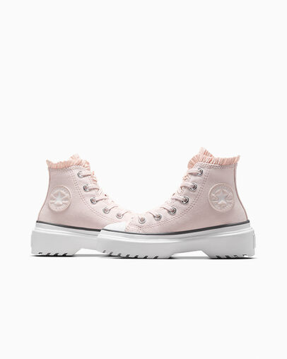 Pink / White Converse Chuck Taylor All Star Lugged Lift Ruffles Kids' Sneakers UK | C-13967489