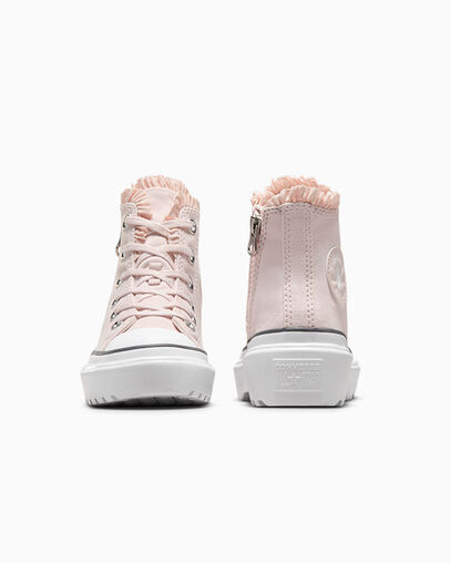 Pink / White Converse Chuck Taylor All Star Lugged Lift Ruffles Kids' Sneakers UK | C-13967489