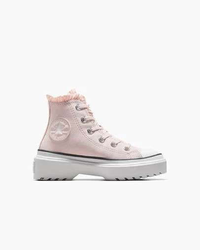 Pink / White Converse Chuck Taylor All Star Lugged Lift Ruffles Kids\' Sneakers UK | C-13967489