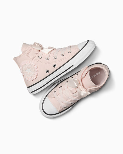 Pink / White Converse Chuck Taylor All Star Ruffles & Bows Easy-On Kids' Sneakers UK | C-85392419