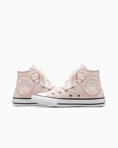 Pink / White Converse Chuck Taylor All Star Ruffles & Bows Easy-On Kids' Sneakers UK | C-85392419