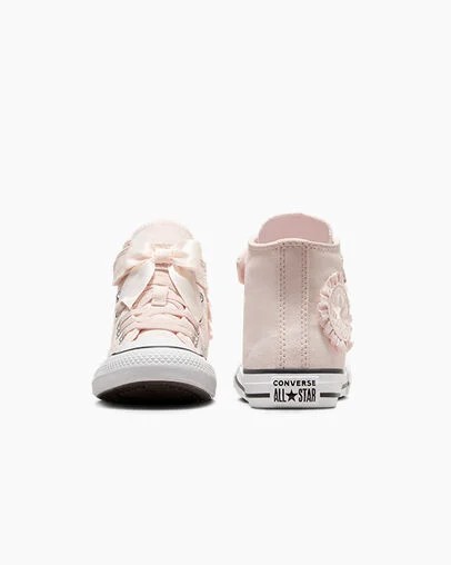 Pink / White Converse Chuck Taylor All Star Ruffles & Bows Easy-On Kids' Sneakers UK | C-85392419