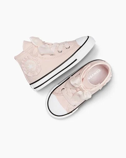 Pink / White Converse Chuck Taylor All Star Ruffles & Bows Easy-On Kids' Sneakers UK | C-78152039