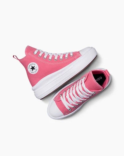 Pink / White / Black Converse Chuck Taylor All Star Move Platform Kids' Canvas Shoes UK | C-26537919