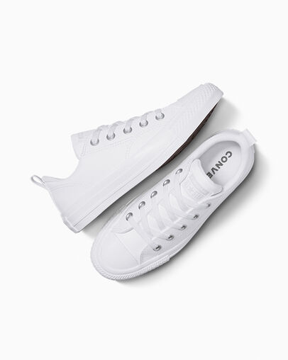 White Converse Chuck Taylor All Star Malden Street Leather Kids' Sneakers UK | C-09823679