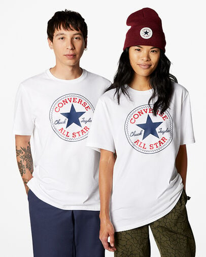 White Converse Go-To All Star Patch Standard-Fit Women T Shirts UK | C-35147629