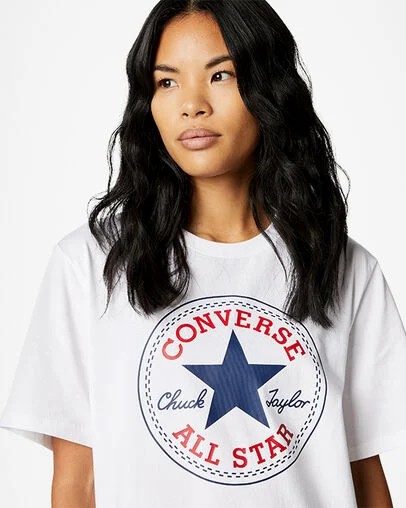 White Converse Go-To All Star Patch Standard-Fit Men T Shirts UK | C-20645989