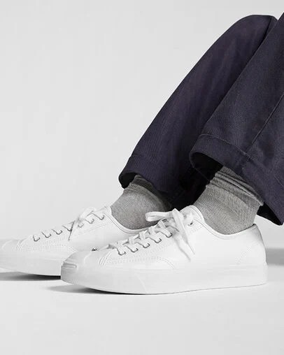 White Converse Jack Purcell Leather Men Tennis Shoes UK | C-57436809