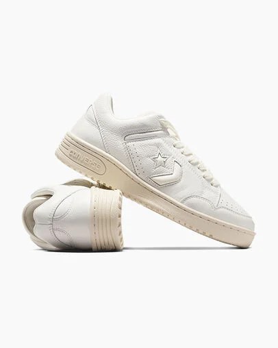 White / Beige Converse Weapon Mono Leather Men Basketball Shoes UK | C-83125049