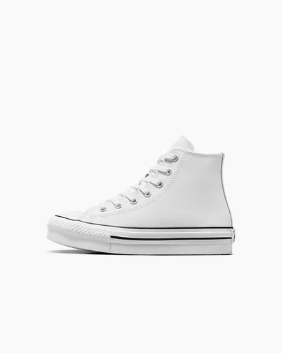 White / Beige White / Black Converse Chuck Taylor All Star EVA Lift Leather Kids' Platform Shoes UK | C-73540269