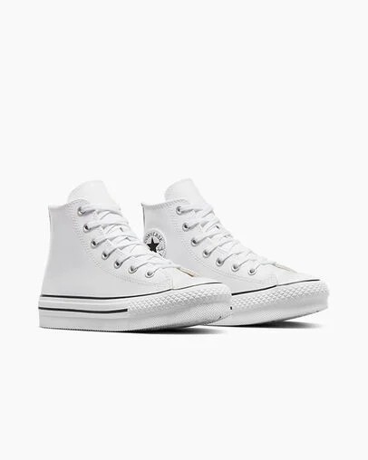 White / Beige White / Black Converse Chuck Taylor All Star EVA Lift Leather Kids' Platform Shoes UK | C-73540269