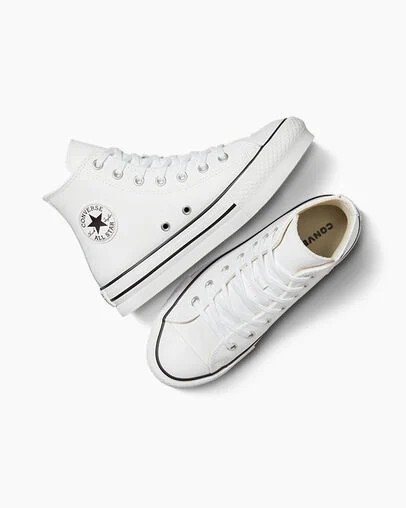 White / Beige White / Black Converse Chuck Taylor All Star EVA Lift Leather Kids' Platform Shoes UK | C-73540269