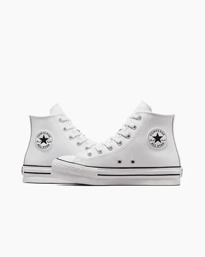 White / Beige White / Black Converse Chuck Taylor All Star EVA Lift Leather Kids' Platform Shoes UK | C-73540269