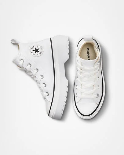 White / Black Converse Chuck Taylor All Star Lugged Lift Platform Kids' Canvas Shoes UK | C-08613759