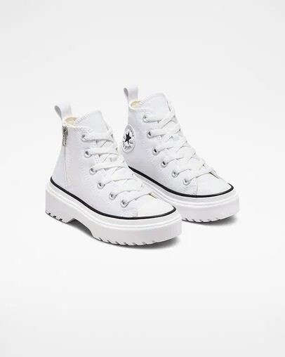 White / Black Converse Chuck Taylor All Star Lugged Lift Platform Kids' Canvas Shoes UK | C-08613759