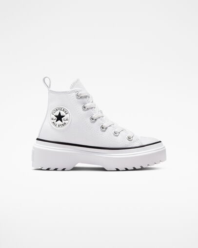 White / Black Converse Chuck Taylor All Star Lugged Lift Platform Kids\' Canvas Shoes UK | C-08613759