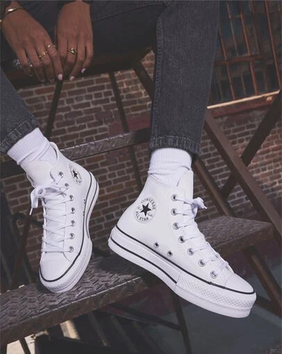 White / Black Converse Chuck Taylor All Star Leather Women Platform Shoes UK | C-42796039