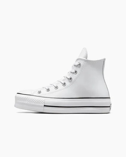 White / Black Converse Chuck Taylor All Star Leather Women Platform Shoes UK | C-42796039