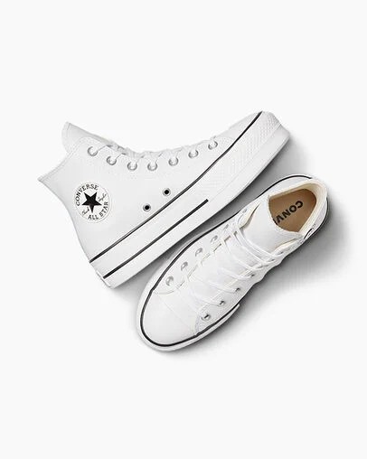 White / Black Converse Chuck Taylor All Star Leather Women Platform Shoes UK | C-42796039