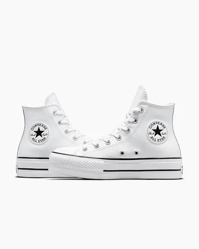 White / Black Converse Chuck Taylor All Star Leather Women Platform Shoes UK | C-42796039