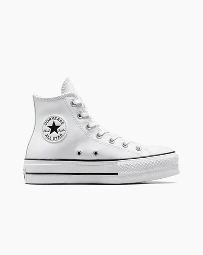 White / Black Converse Chuck Taylor All Star Leather Women Platform Shoes UK | C-42796039