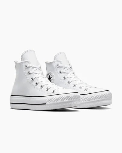 White / Black Converse Chuck Taylor All Star Leather Women Platform Shoes UK | C-75360419