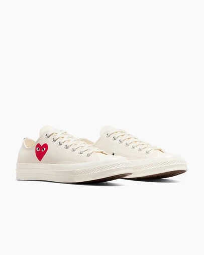 White / Black / Red Converse PLAY Comme des Garçons Single Heart Chuck 70 Men Sneakers UK | C-24387509