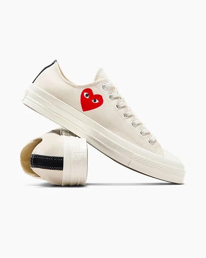 White / Black / Red Converse PLAY Comme des Garçons Single Heart Chuck 70 Men Sneakers UK | C-24387509