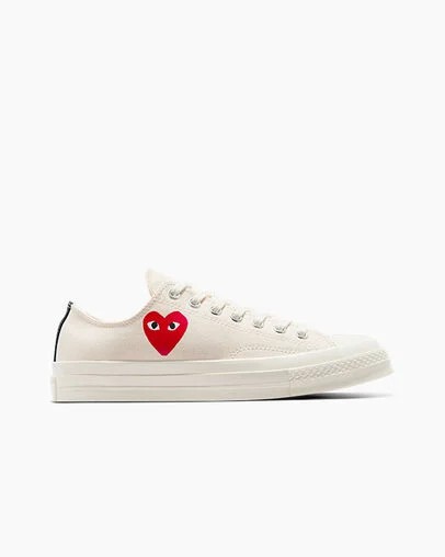 White / Black / Red Converse PLAY Comme des Garçons Single Heart Chuck 70 Men Sneakers UK | C-24387509