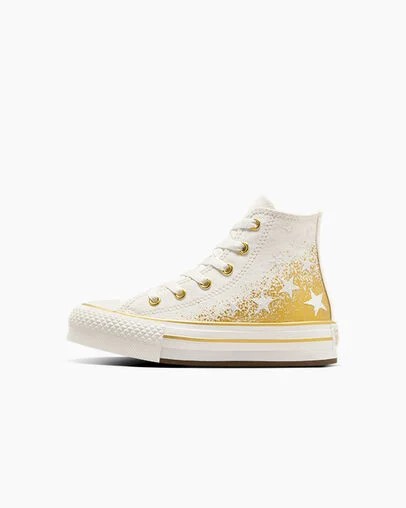 White / Gold Converse Chuck Taylor All Star EVA Lift Kids' Platform Shoes UK | C-26197809