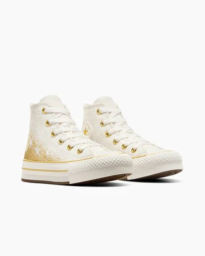 White / Gold Converse Chuck Taylor All Star EVA Lift Kids' Platform Shoes UK | C-26197809