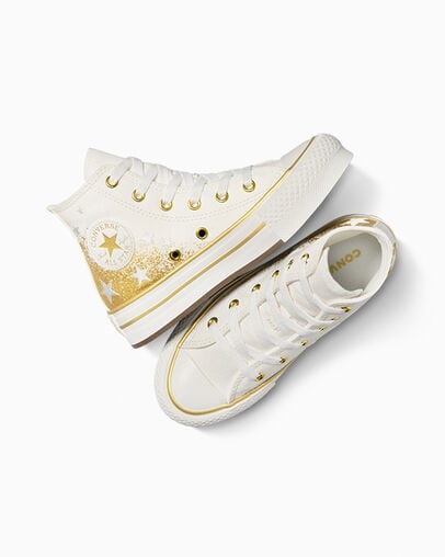 White / Gold Converse Chuck Taylor All Star EVA Lift Kids' Platform Shoes UK | C-26197809