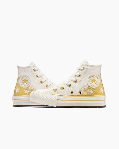 White / Gold Converse Chuck Taylor All Star EVA Lift Kids' Platform Shoes UK | C-26197809