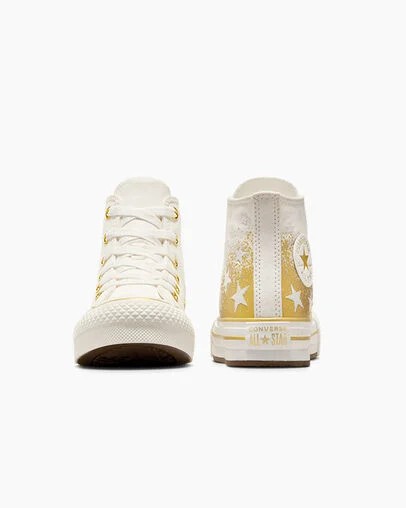 White / Gold Converse Chuck Taylor All Star EVA Lift Kids' Platform Shoes UK | C-26197809