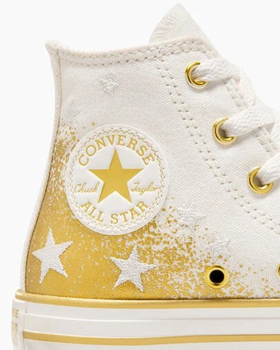 White / Gold Converse Chuck Taylor All Star EVA Lift Kids' Platform Shoes UK | C-26197809