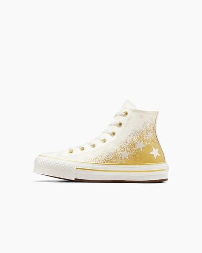 White / Gold Converse Chuck Taylor All Star EVA Lift Kids' Platform Shoes UK | C-86790519